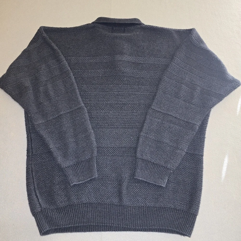 Etchings Sweater Mens XL Grey Polo Collar Textured Knit Ramie Cotton Long Sleeve